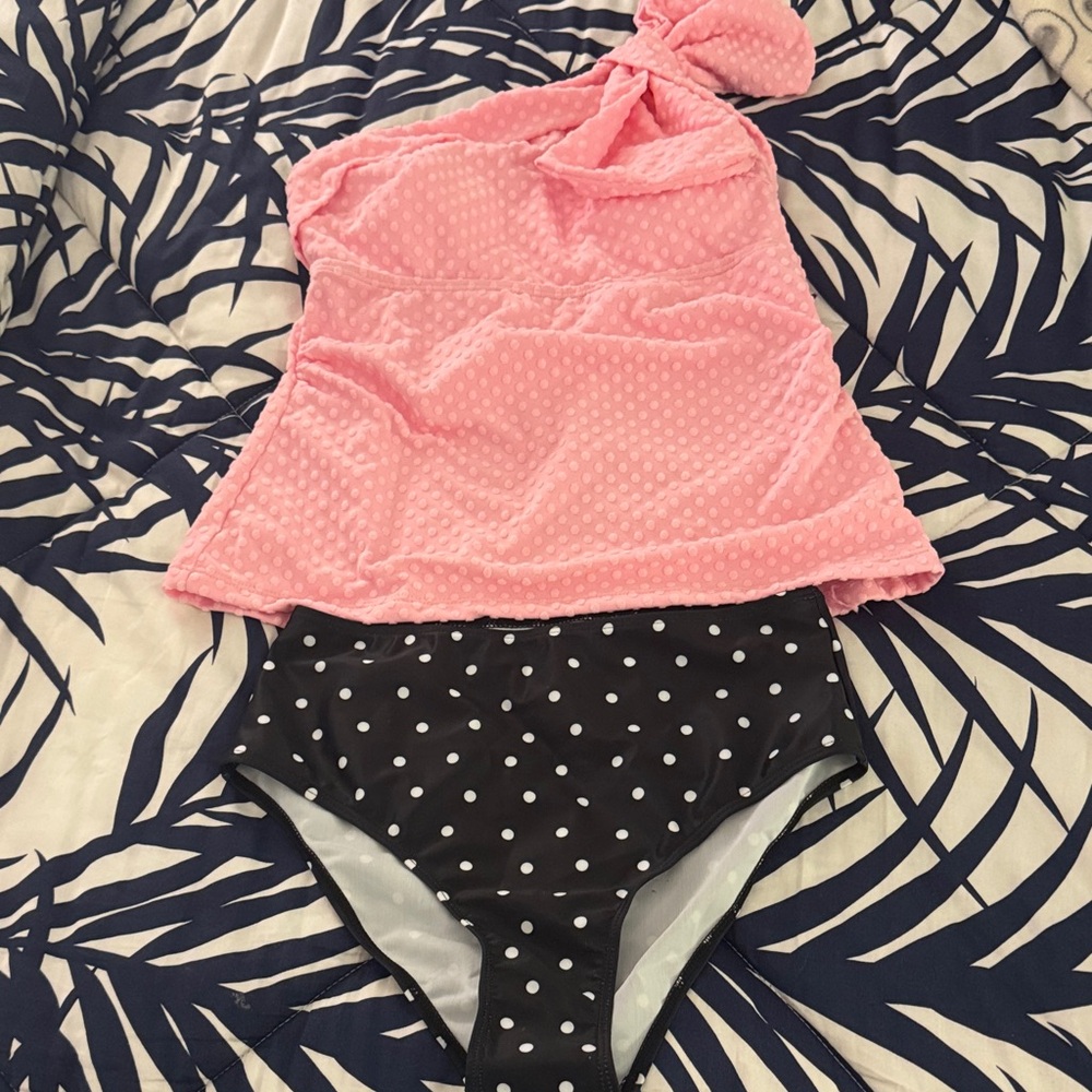 Pink and Black Polka Dot Swimsuit size S.   Brand new.  No tags